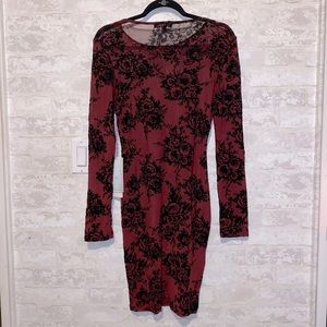 Red floral MESH midi dress